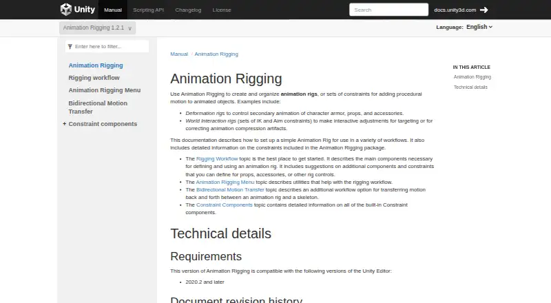 The Unity Animation Rigging homepage