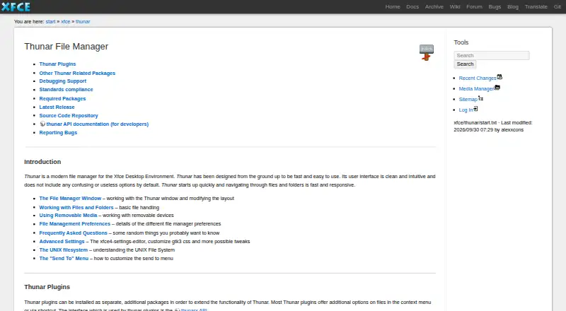 The Thunar homepage
