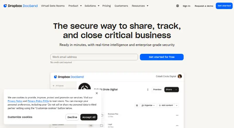 The DocSend homepage