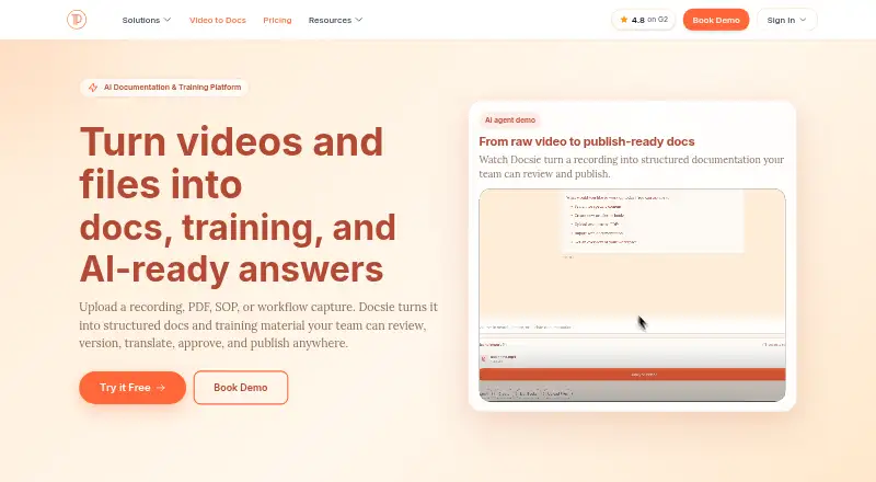 The Docsie homepage