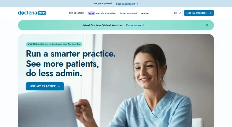 The Doctena Pro homepage