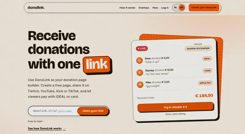 The DonoLink homepage