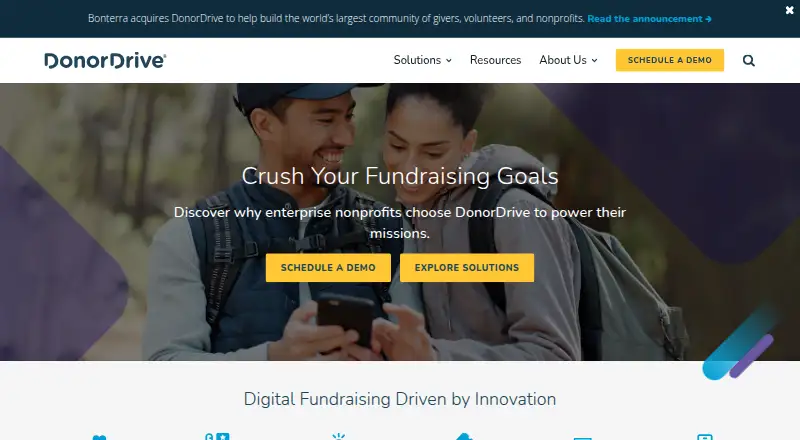 The DonorDrive homepage