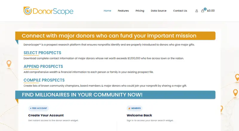 The DonorScope homepage
