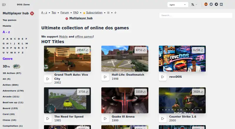 The DOS Browser homepage