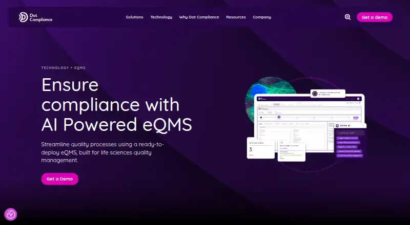The Dot Compliance QMS homepage