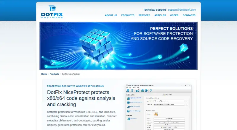 The DotFix NiceProtect homepage