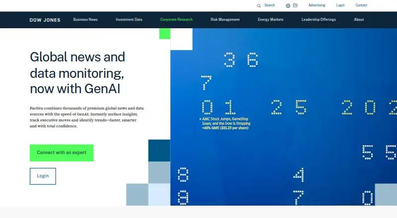 The Factiva homepage