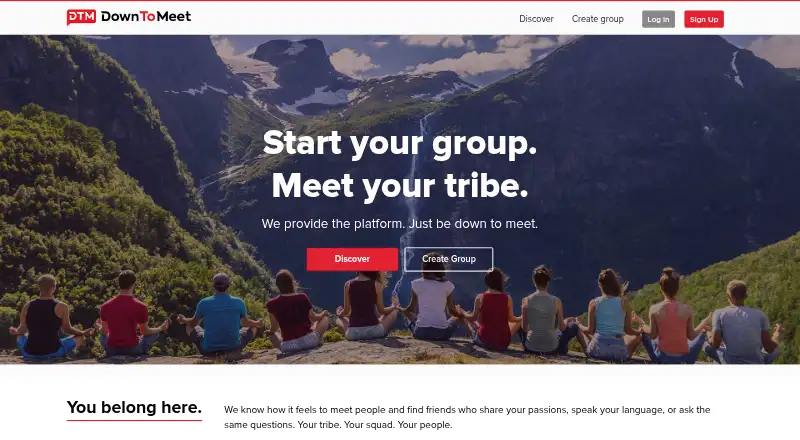 The DownToMeet homepage