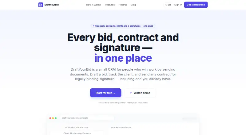 The DraftYourBid homepage