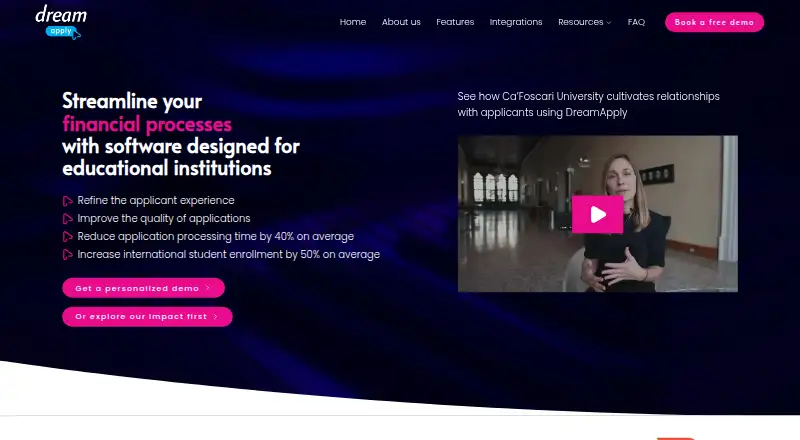 The DreamApply homepage