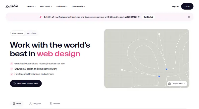 The Dribbble homepage
