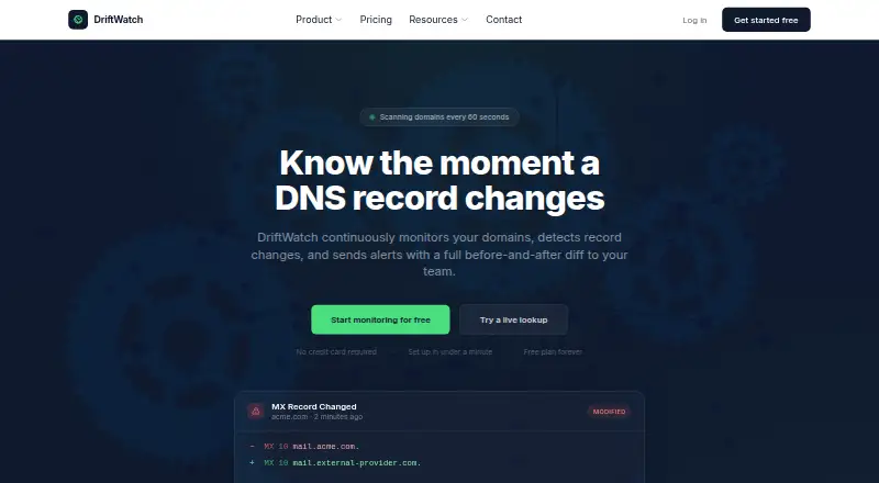 The DriftWatch homepage