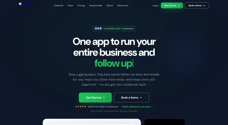 The DripJobs homepage