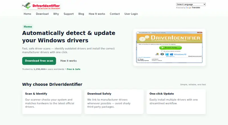 The DriverIdentifier homepage