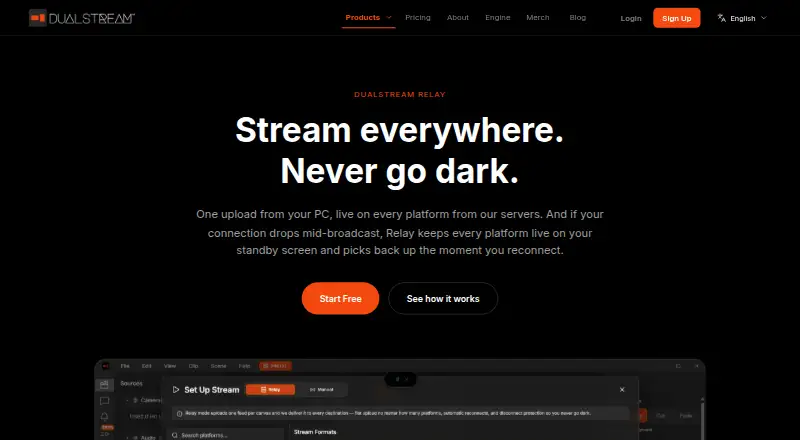 The DualStream Relay homepage