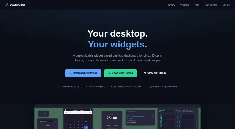 The Dashboard homepage