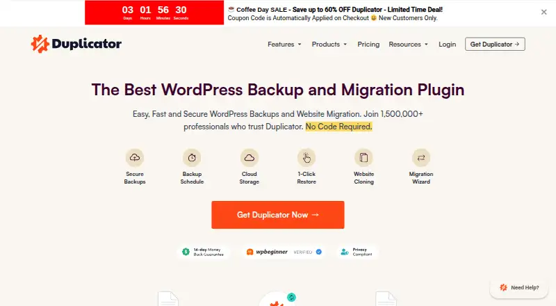 The Duplicator Pro homepage