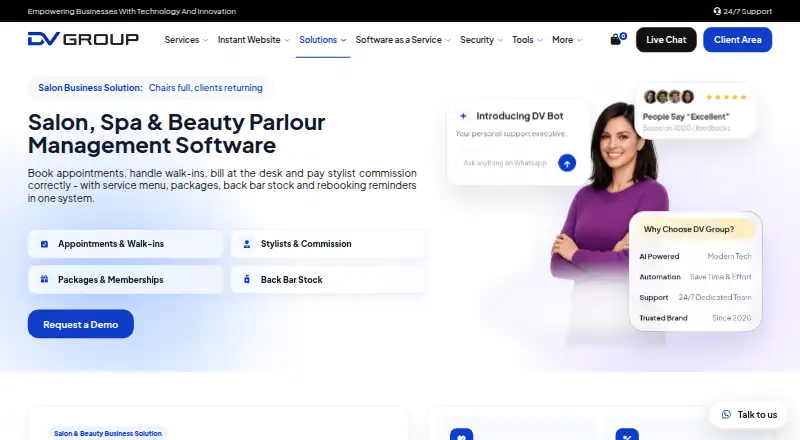 The DV Group Salon Software homepage
