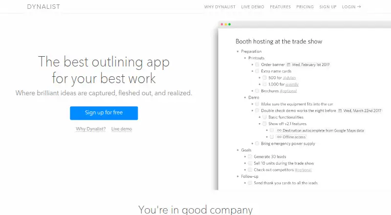 The Dynalist homepage