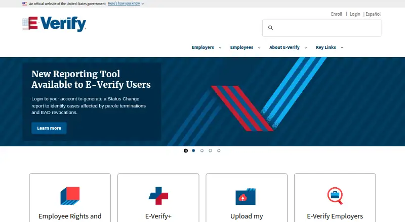 The E-Verify homepage