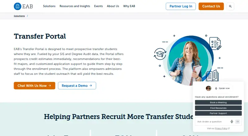 The EAB Transfer Portal homepage