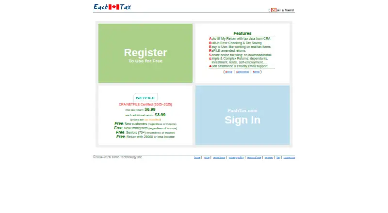 The EachTax homepage