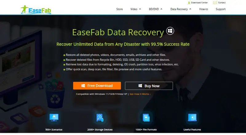 The EaseFab Data Recovery homepage