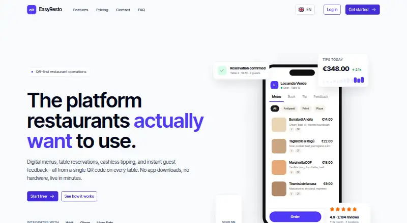 The EasyResto homepage