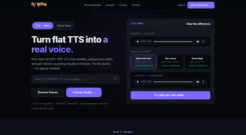 The EasyAIVoice homepage