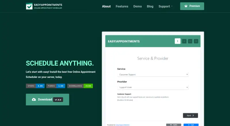 The Easy!Appointments homepage