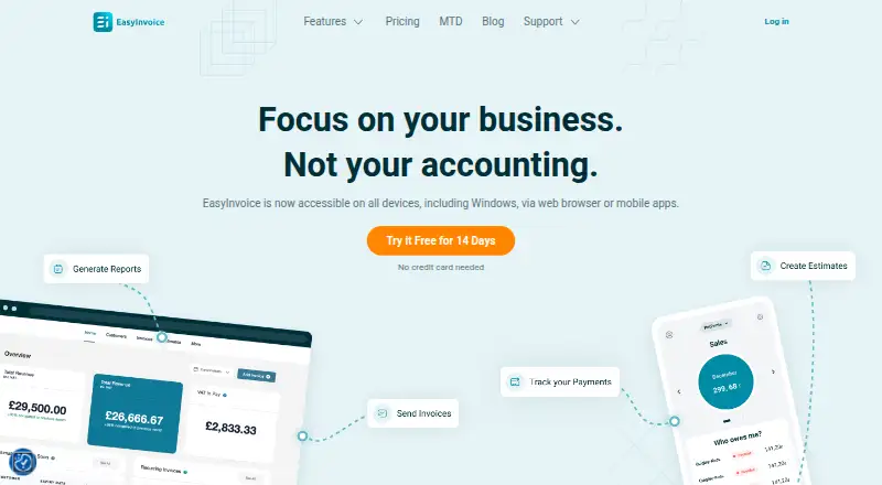 The EasyInvoice homepage