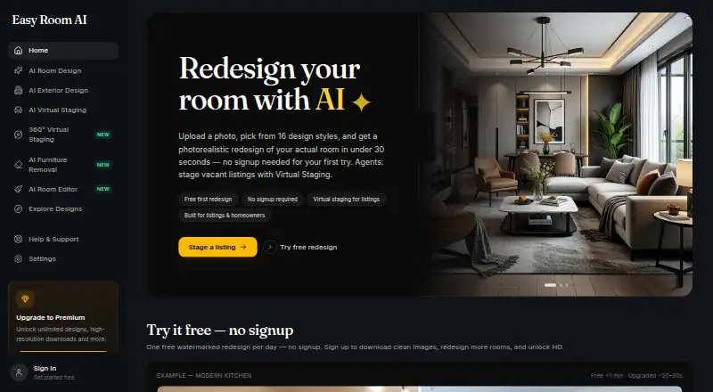 The EasyRoomAI homepage