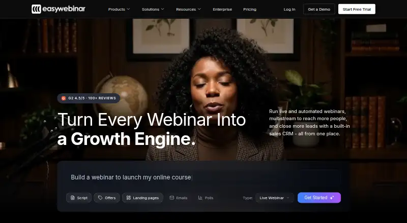 The EasyWebinar homepage