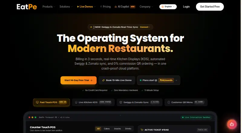 The EatPe homepage