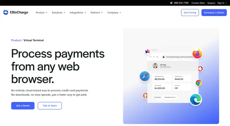 The EBizCharge Virtual Terminal homepage