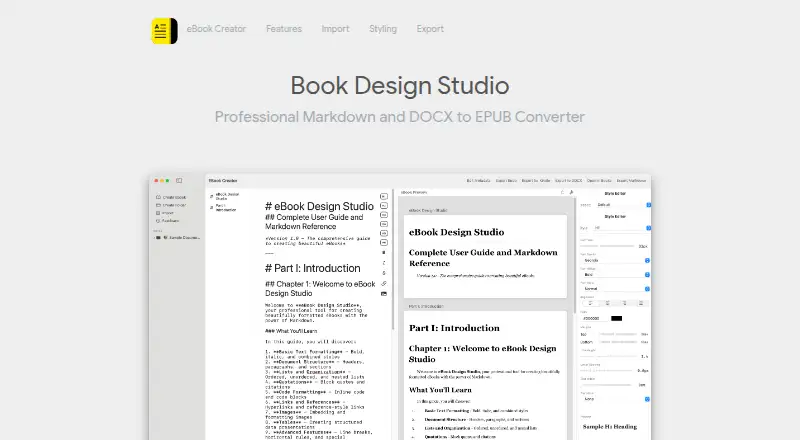 The eBook Creator homepage