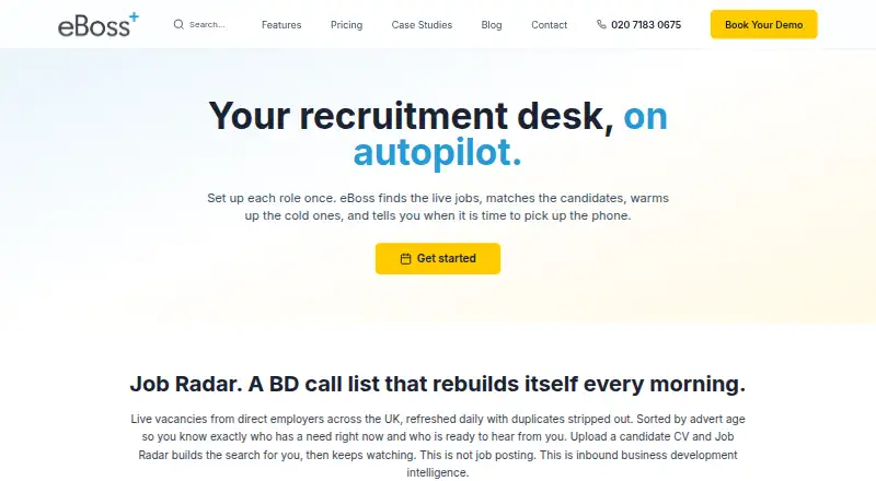 The eBoss Recruitment Software homepage