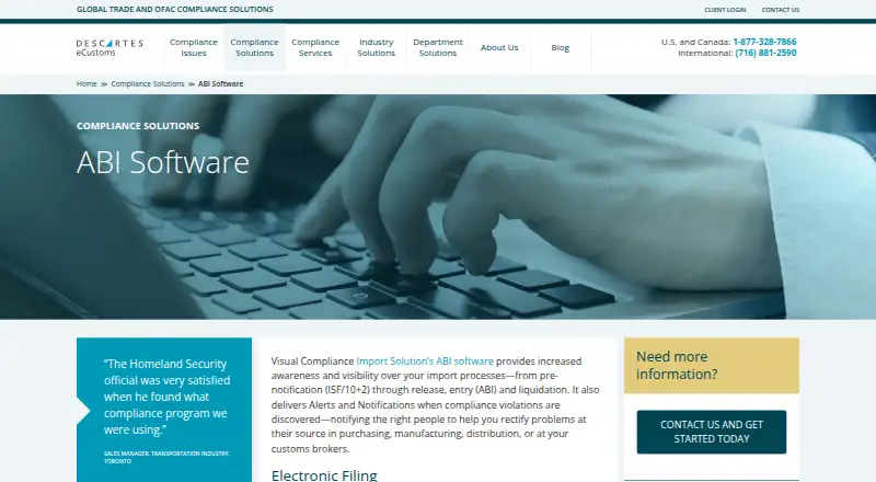 The eCustoms ABI Software homepage