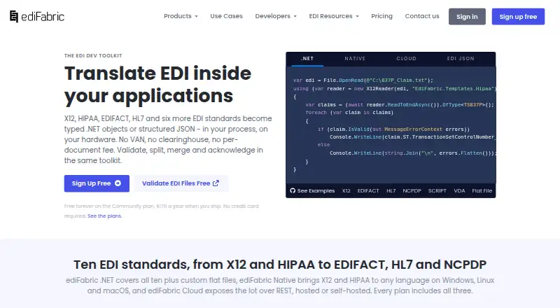 The EdiFabric homepage
