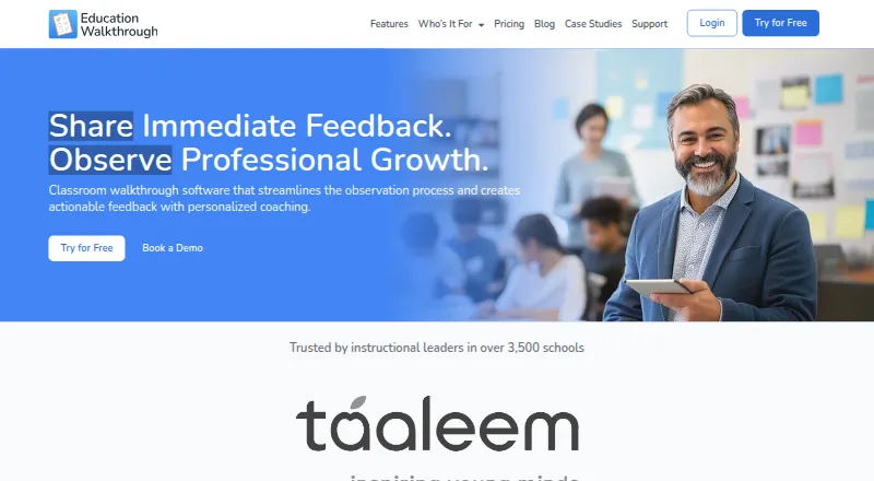 The Education Walkthrough homepage