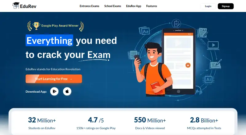 The EduRev homepage