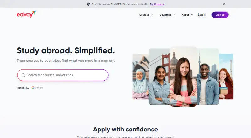 The Edvoy homepage