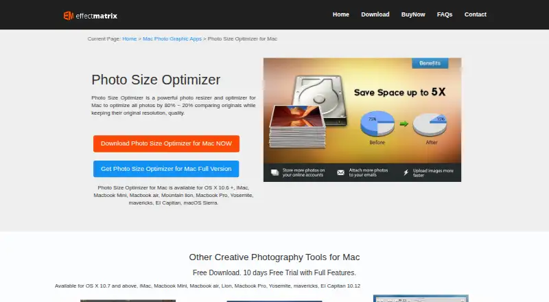 The Photo Size Optimizer homepage