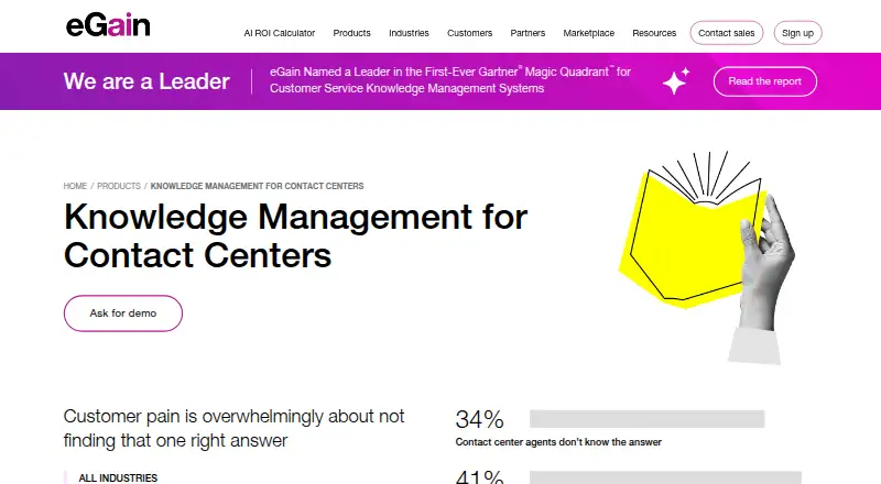 The eGain Knowledge Hub homepage
