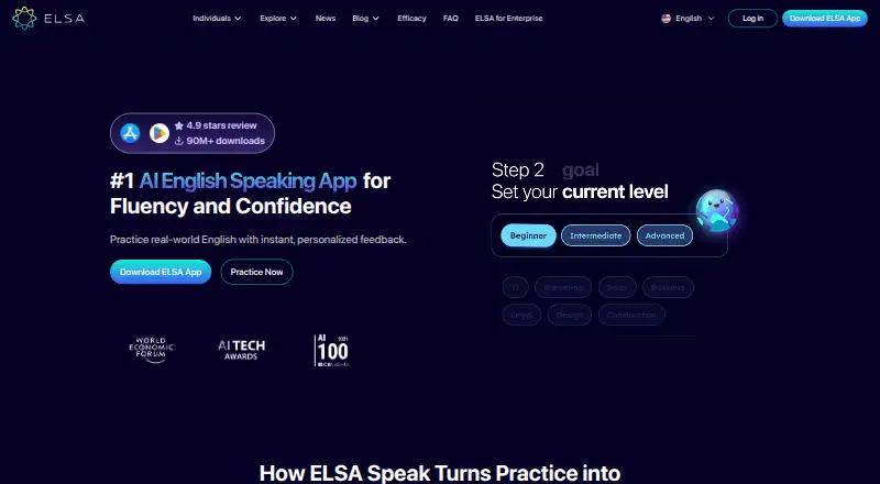 The ELSA Speak homepage