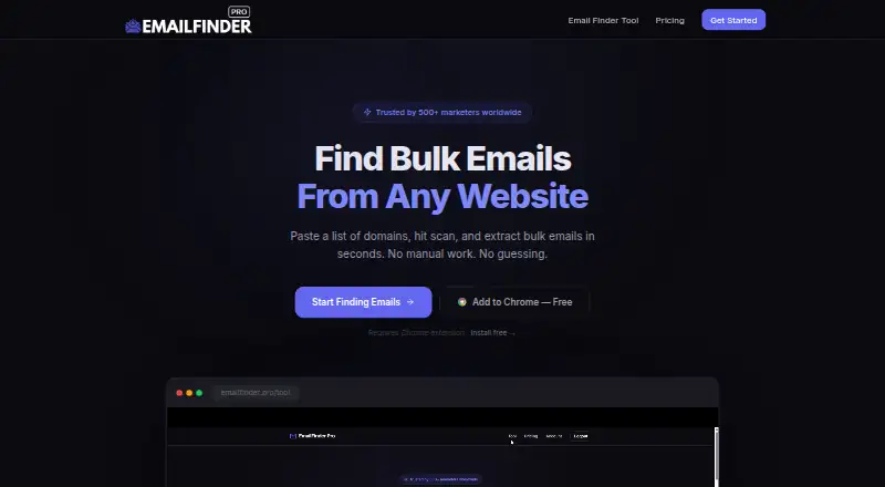 The EmailFinder Pro homepage