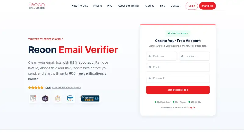 The Reoon Email Verifier homepage
