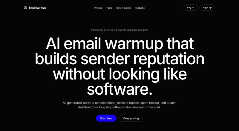 The EmailWarmup homepage
