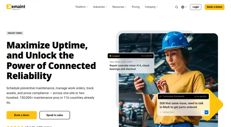 The eMaint CMMS homepage